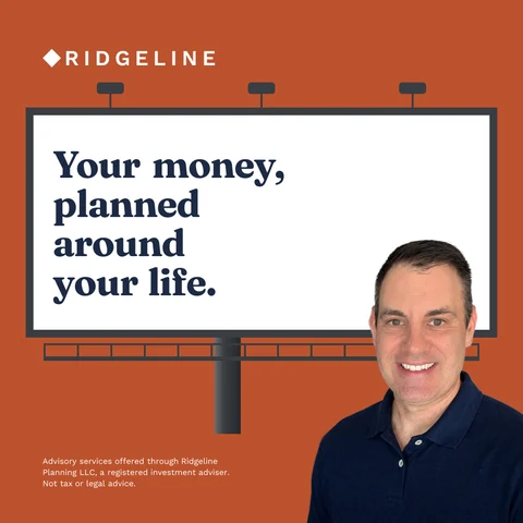 The advisor beside a billboard, Your money, planned around your life.