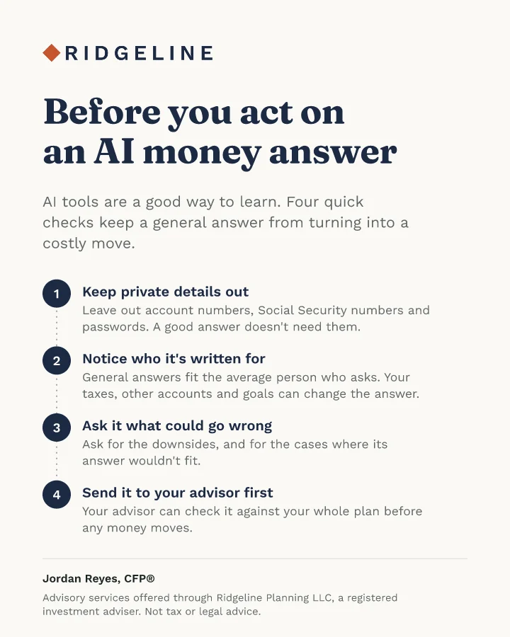 Handout, before you act on an AI money answer